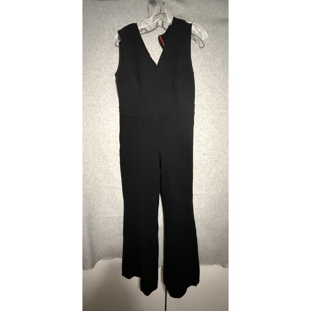 Spanx‎ Jumpsuit Womens Petite Medium Black Sleeveless V Neck Zip Back Pockets
